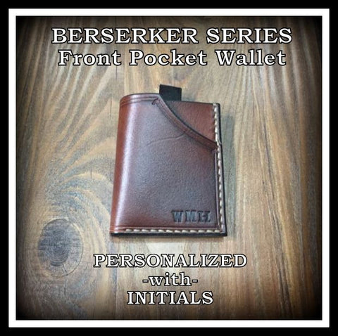 Handmade full grain cowhide Leather Minimalist Front Pocket Wallet MADE IN THE USA personalized with initials