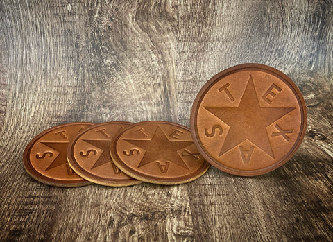 "TEXAS DE ZAVALA FLAG" - Leather Coaster Set (Set of 4)