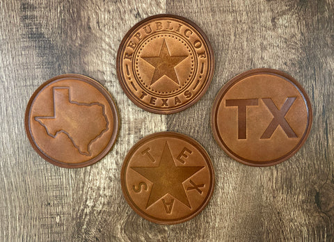 "TEXAS PRIDE" - Leather Coaster Set (Set of 4)